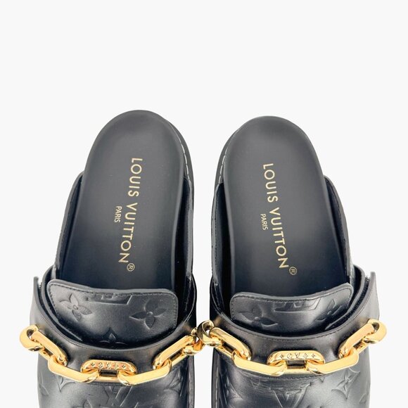 Louis Vuitton Cosy Flat Clog EU 38 US 8 Black LV Monogram Leather Mule Cozy - Picture 4 of 11